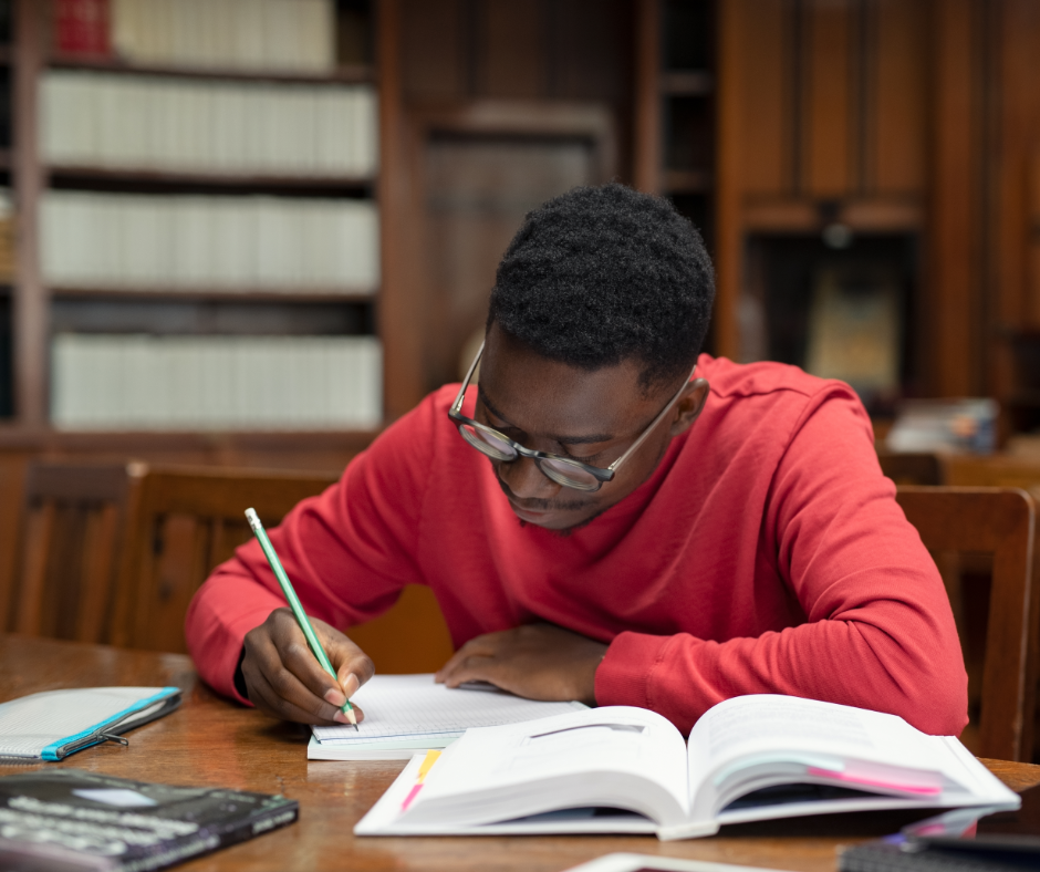 Black student studying in library