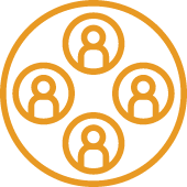 cartoon icon outlines of four people in a circle