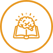 cartoon icon of book with brain overlapped