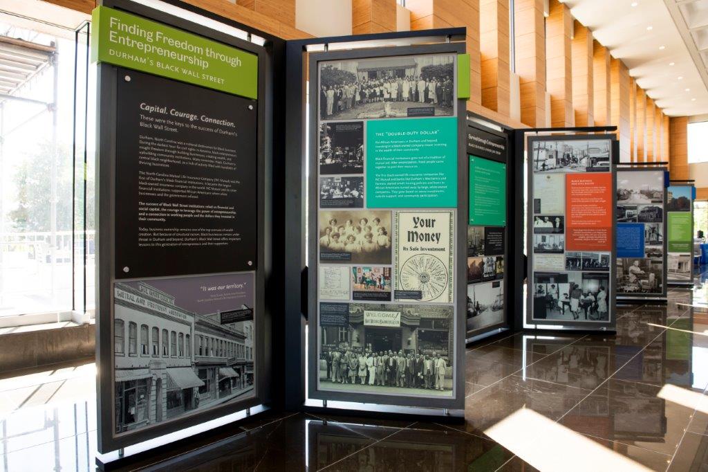 Displays celebrating Durham African American History via Durham's Black Wallstreet