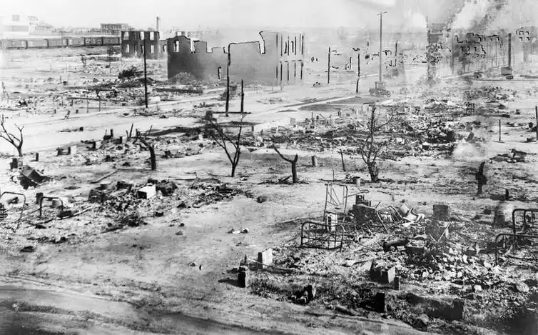 black and white image of rubble